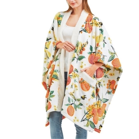 Bee Wrap Lemon Orange Citrus Robe House Coat Robe Plush Deep Pockets NEW in Box - Picture 4 of 6